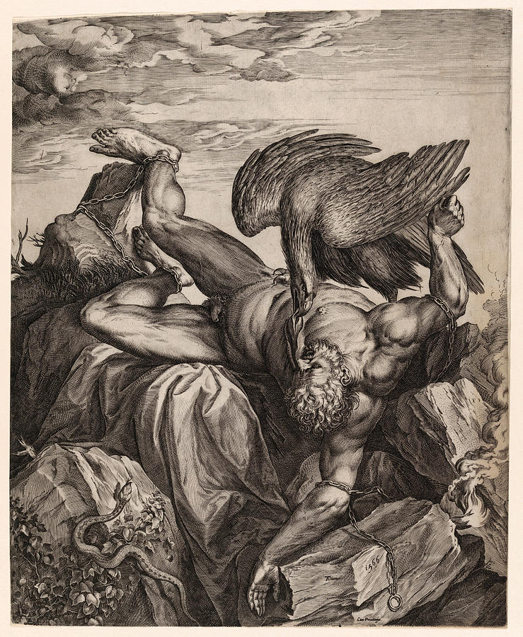 Tityus Punished in Hell Drawing by Cornelis Cort