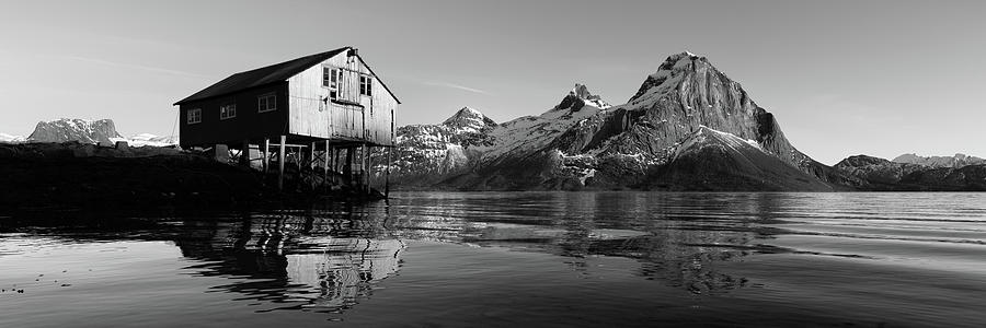 Tjongsfjorden Boat House Nordland Norway black and white Photograph by Sonny Ryse