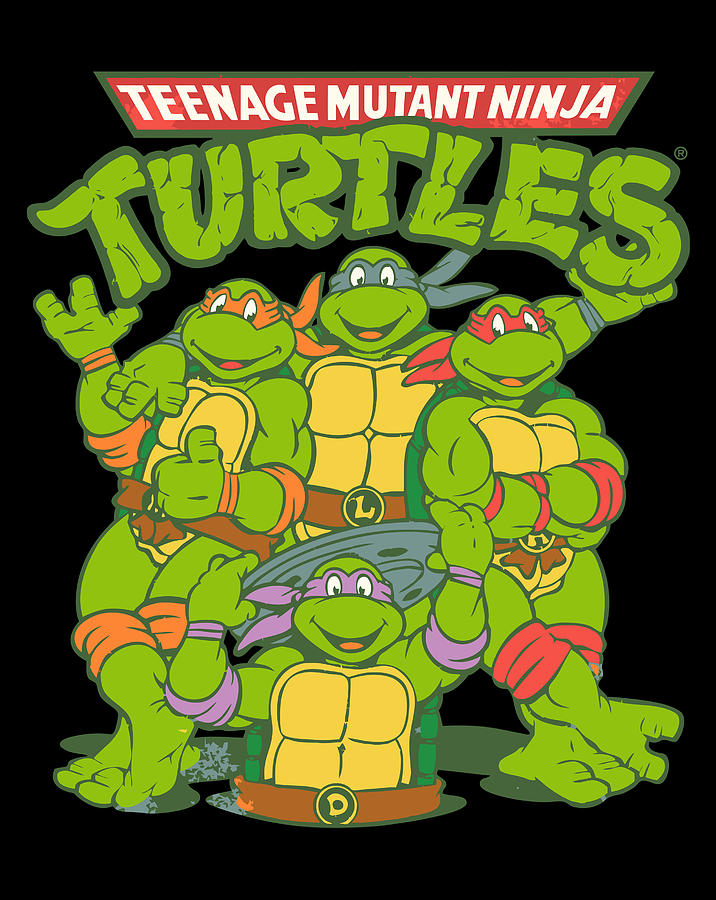 Tmnt Classic Logo With All Ninja Turtles Drawing by Lucy Wilk