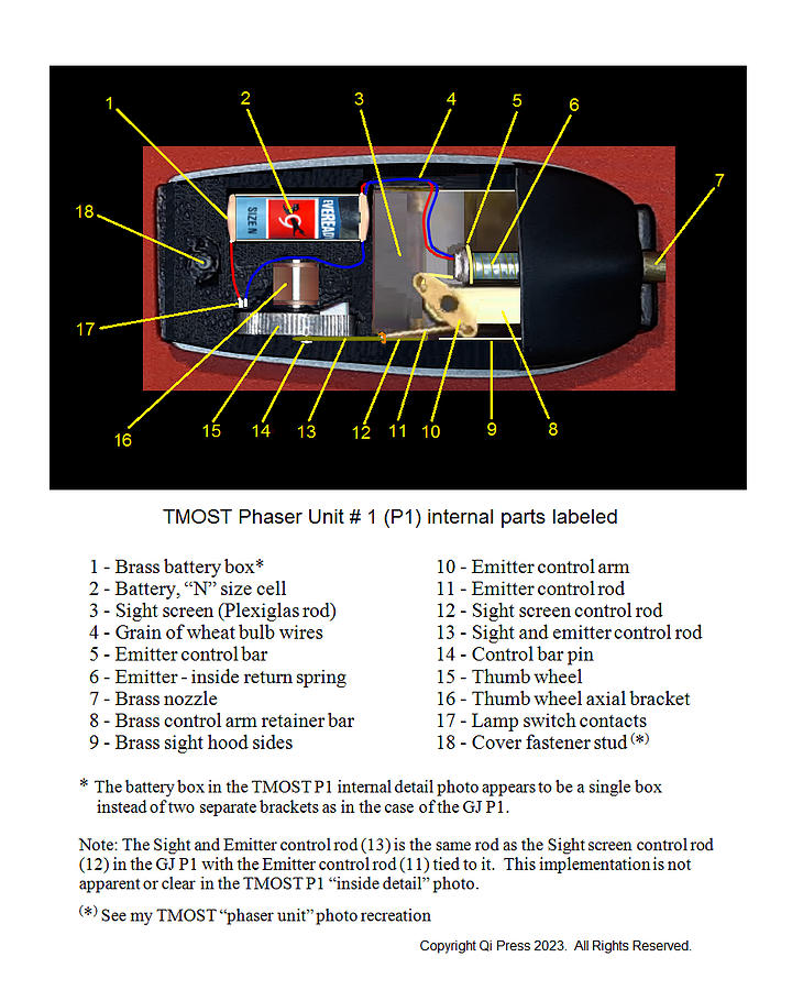 Star Trek Mixed Media - TMOST Practial Phaser Unit #1 prop - internal parts diagram by James AB Mahaffey Jr