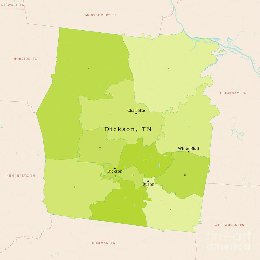 TN Dickson County Vector Map Green Digital Art by Frank Ramspott - Pixels