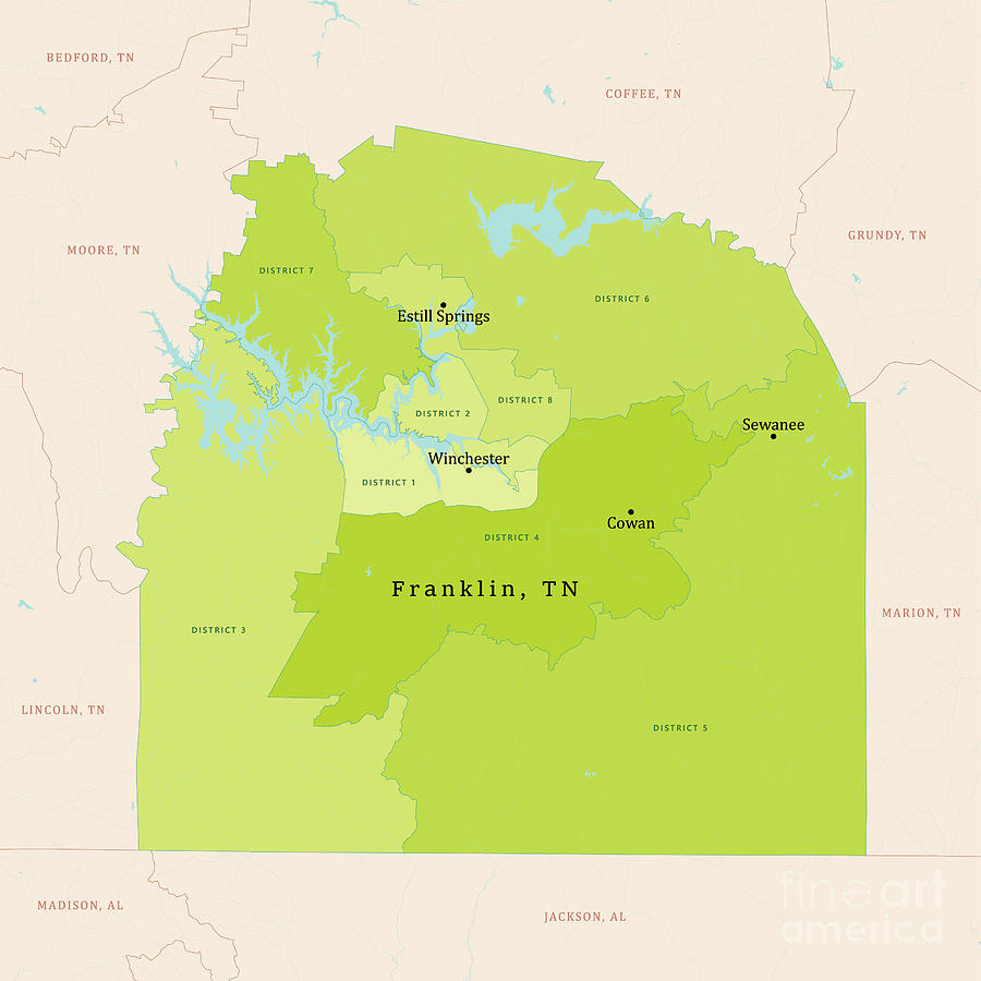 TN Franklin County Vector Map Green Digital Art by Frank Ramspott - Pixels