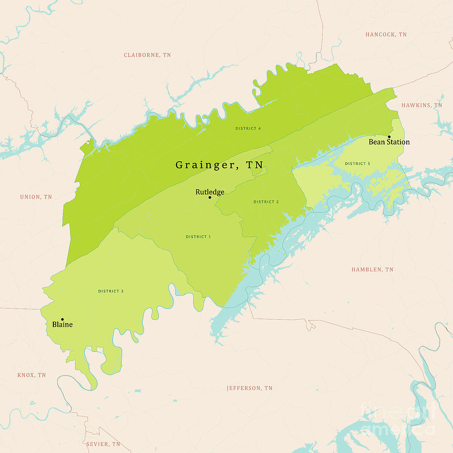 TN Grainger County Vector Map Green Digital Art by Frank Ramspott ...