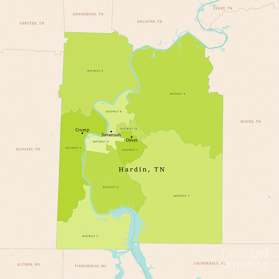 TN Hardin County Vector Map Green Digital Art by Frank Ramspott - Pixels