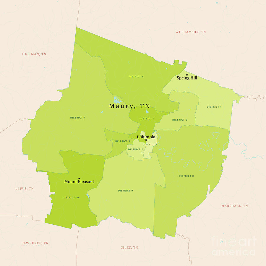 TN Maury County Vector Map Green Digital Art by Frank Ramspott - Pixels