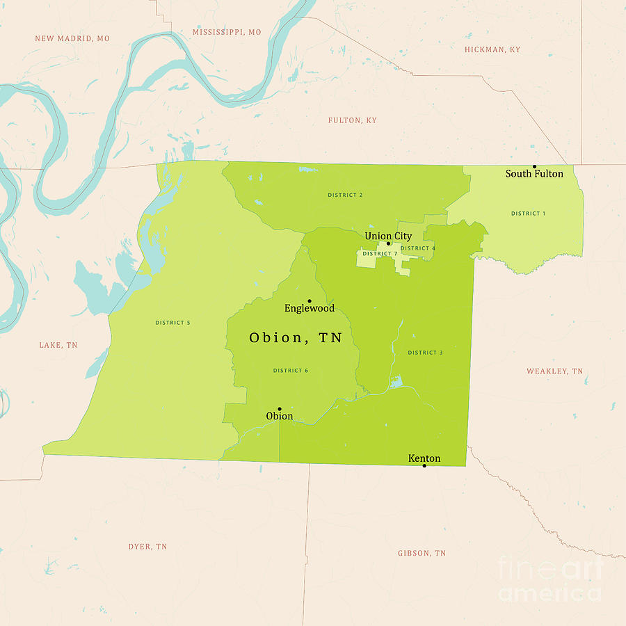 TN Obion County Vector Map Green Digital Art By Frank Ramspott Pixels   Tn Obion County Vector Map Green Frank Ramspott 