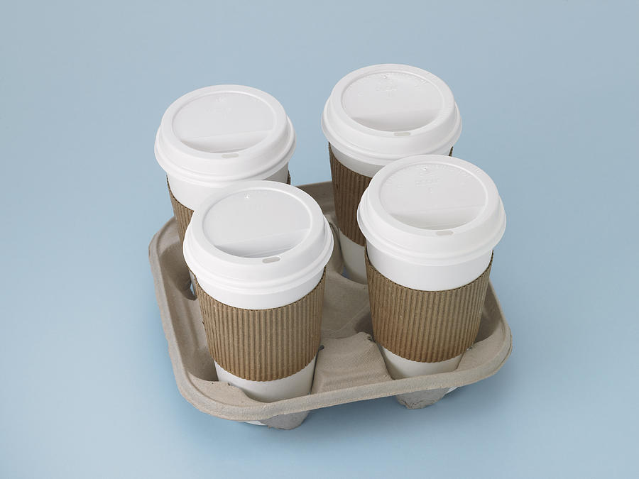 To go coffee cups in carton Photograph by Lew Robertson, Brand X Pictures