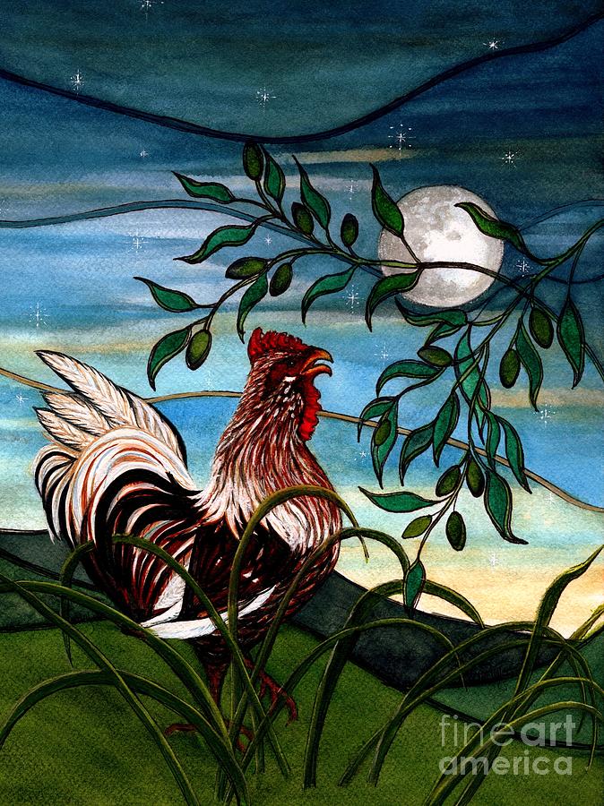 To greet the morning light - Rooster Painting by Janine Riley