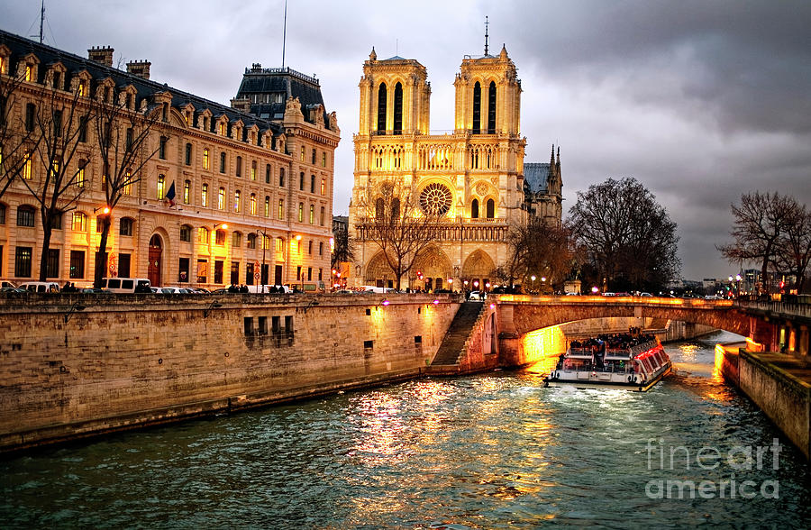 Notre Dame Photograph - To Notre Dame At Night in Paris France by John Rizzuto