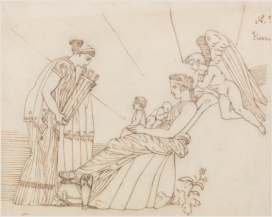 To Phoebus at His Birth, From Aeschylus, Furies Drawing by John Flaxman