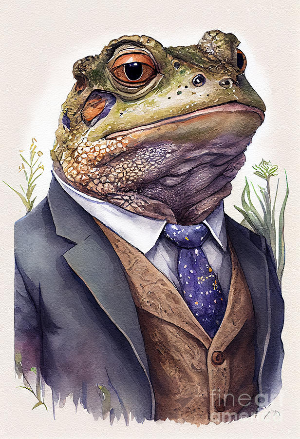 Toad Painting - Toad in Suit Watercolor Hipster Animal Retro Costume by Jeff Creation