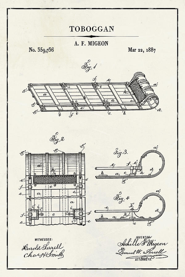 Toboggan Skate Blueprint Patent on Ivory Paper Winter Patent Art by Florian Rodarte Toboggan Skate Blueprint Patent on Ivory Paper Winter Patent Art by Florian Rodarte