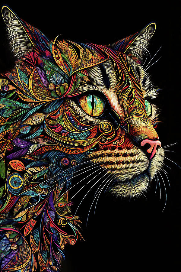 Toby the Colorful Tabby Cat Digital Art by Peggy Collins