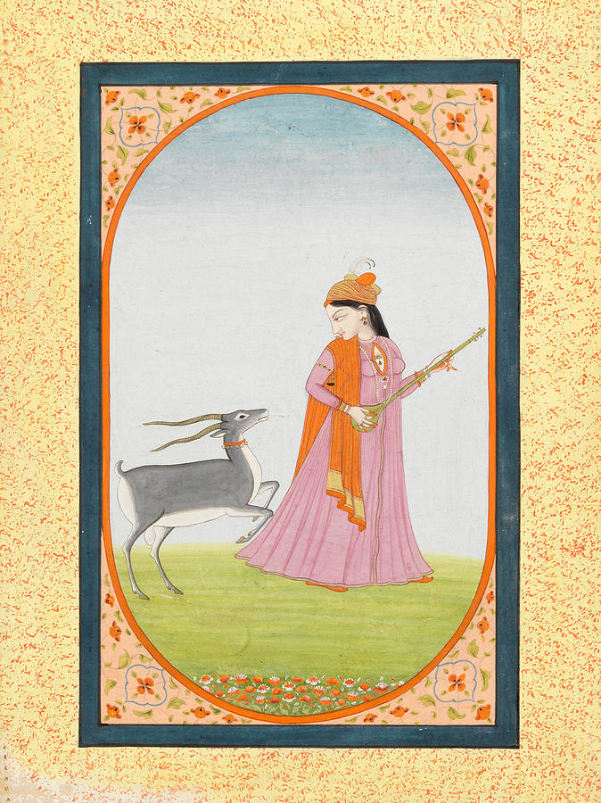 Todi Ragini a maiden playing a vina followed by a gazelle Kangra, circa 1790-1800 Painting by Artistic Rifki