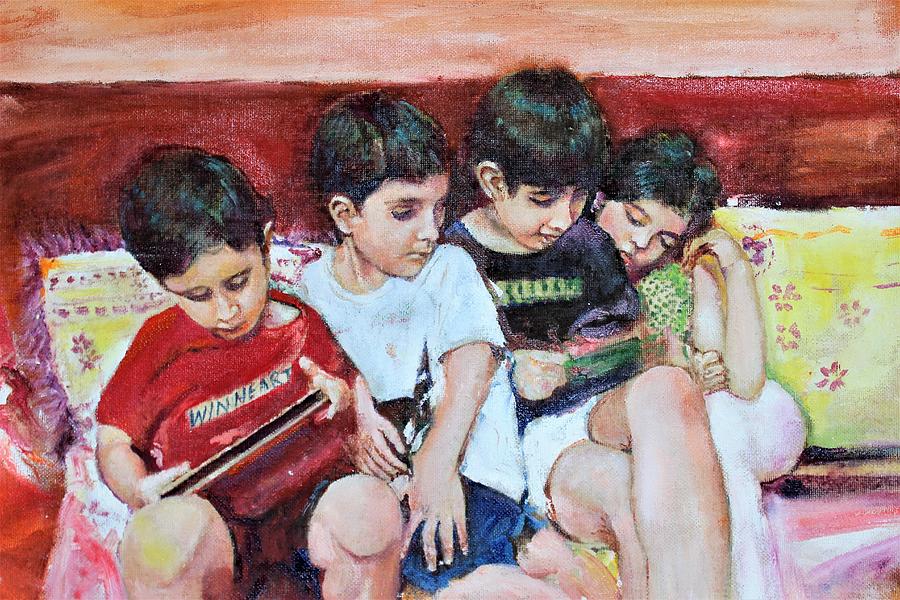 Togather with tablets. Painting by Khalid Saeed