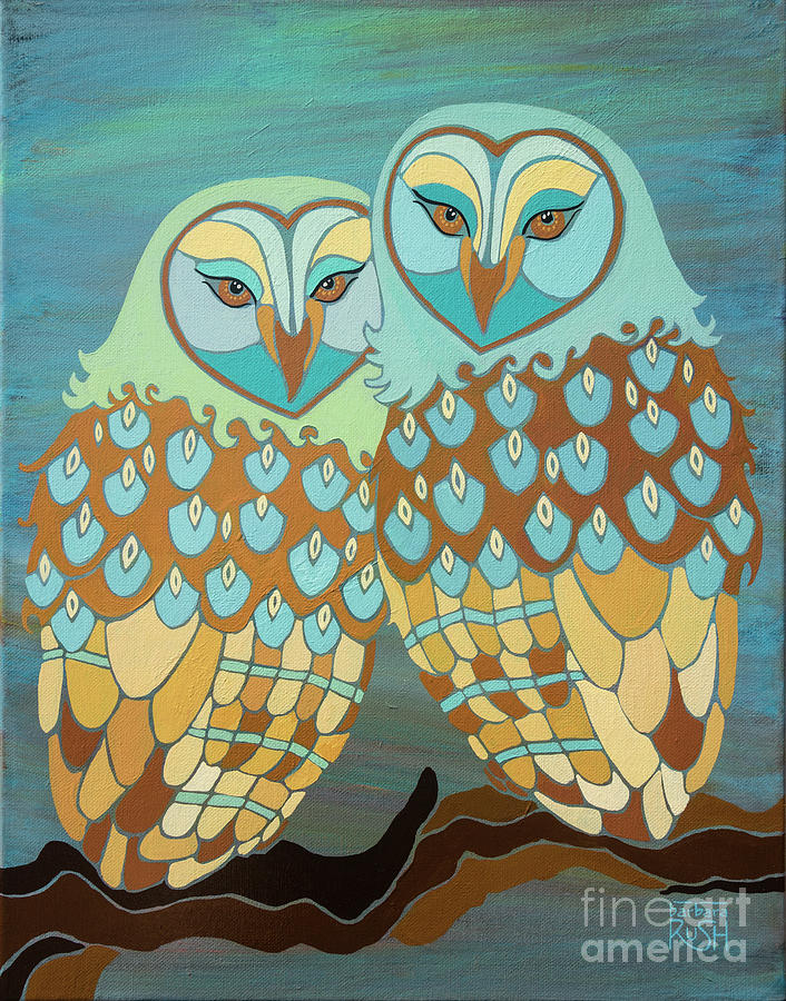 Together at last in Teal Painting by Barbara Rush