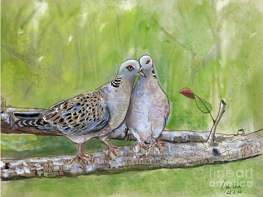 Turtle Doves Painting - Together by Gita Vasa