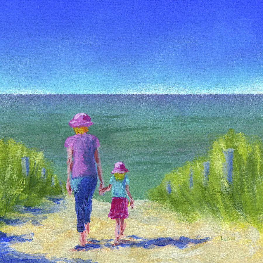 Together walking through the sand dunes Painting by Karen Kaspar