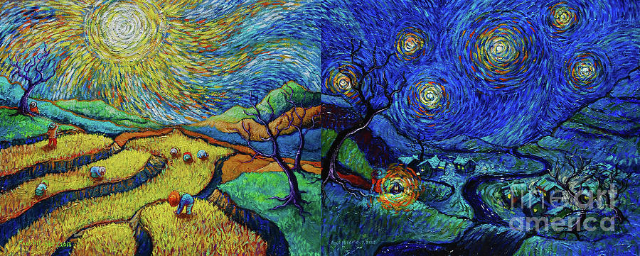 Toil Today Dream Tonight Diptych after Van Gogh Painting by Paul Hilario
