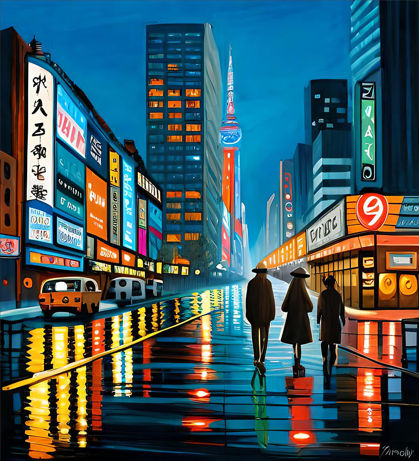 Tokyo A Neon Light Oil Painting Art Painting by Poluxdecor - Fine Art ...