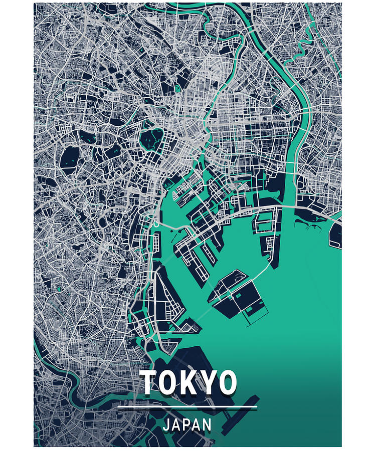 Tokyo Blue Dark Color City Map Painting by Robinson Turner | Fine Art ...