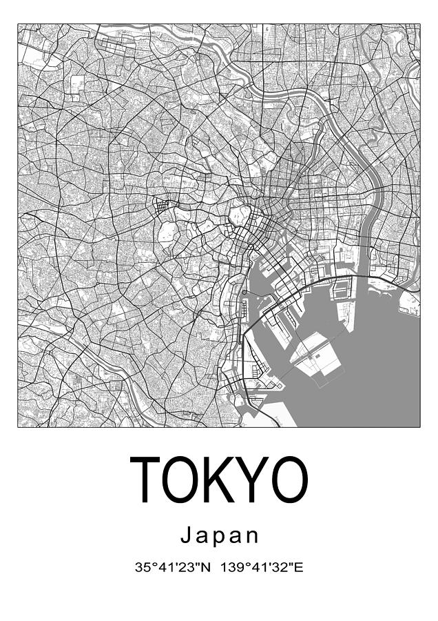 Tokyo, Japan, city map #001 Digital Art by Dandi Studio - Fine Art America