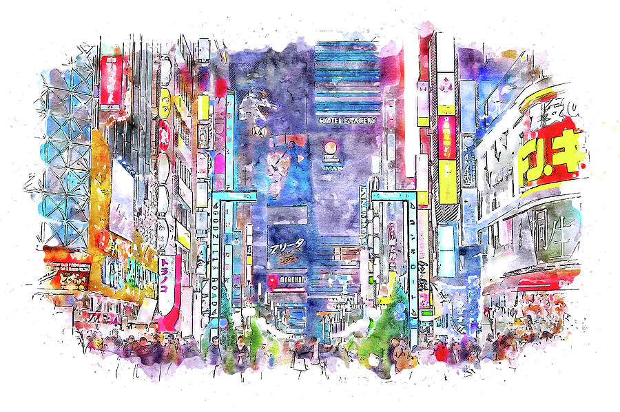 Architecture Painting - Tokyo Cityscape - 19 by AM FineArtPrints