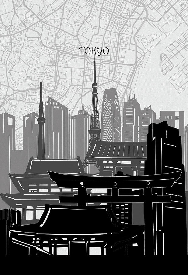 Tokyo Cityscape Map Digital Art by Bekim M