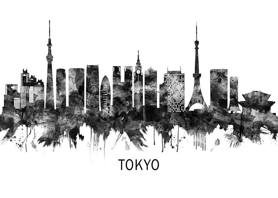 Tokyo Japan Skyline BW Mixed Media by NextWay Art - Fine Art America