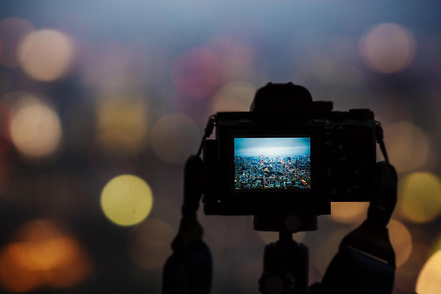 Tokyo, Japan. Tokyo tower as seen from a camera screen with bokeh background Photograph by Haitong Yu