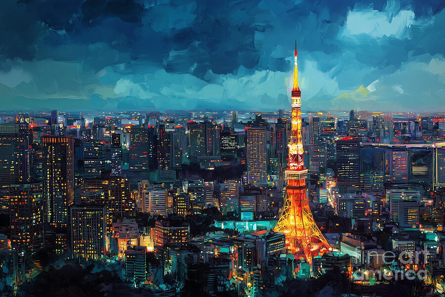 Tokyo tower at night Painting by Delphimages Photo Creations - Fine Art ...