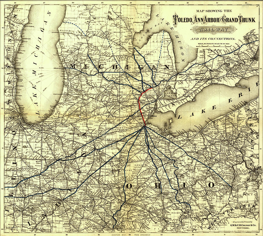 Toledo Ann Arbor Grand Trunk Railway 1881 Drawing by Vintage Maps ...