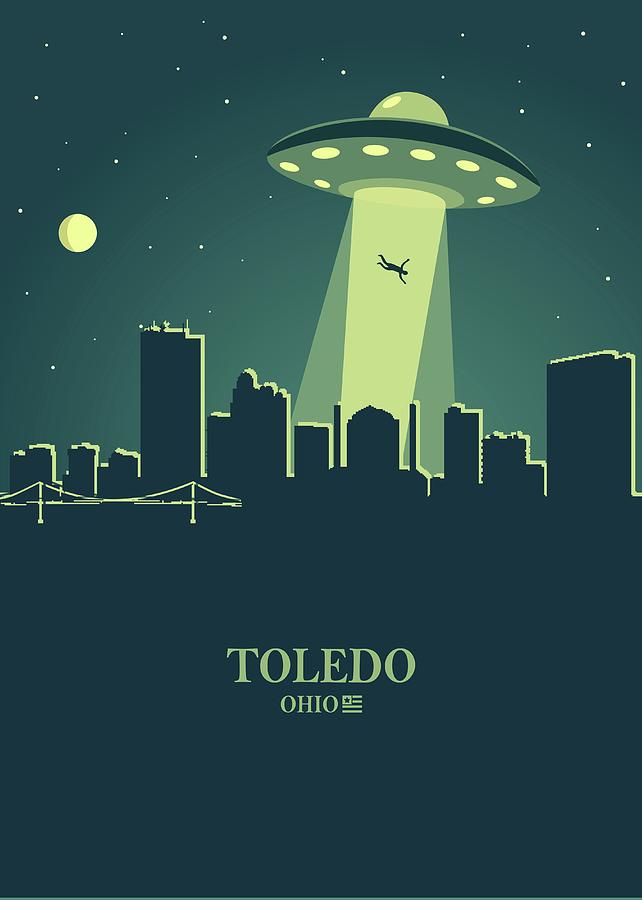 Toledo City Skyline Ufo Night Digital Art