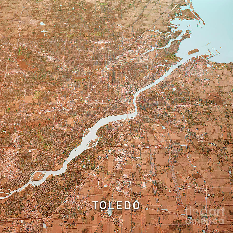 Toledo Digital Art - Toledo Ohio 3D Render Map Color Top View Mar 2019 by Frank Ramspott