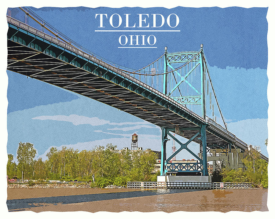 Toledo Ohio Bridge Vintage Illustration Digital Art by Dan Sproul