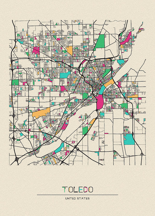 Memento Movie Drawing - Toledo, Ohio City Map by Inspirowl Design