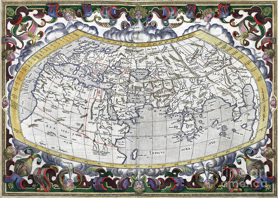 Ptolemaic World Map, 1618 Drawing by Petrus Bertius after Gerhard Mercator