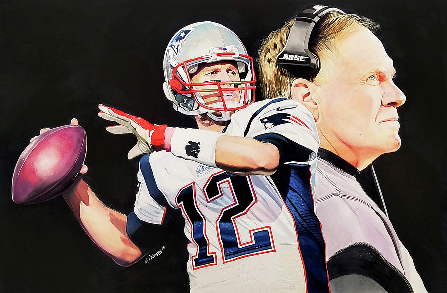 New England Patriots Painting - Tom Brady and Bill Belichick by Michael Pattison