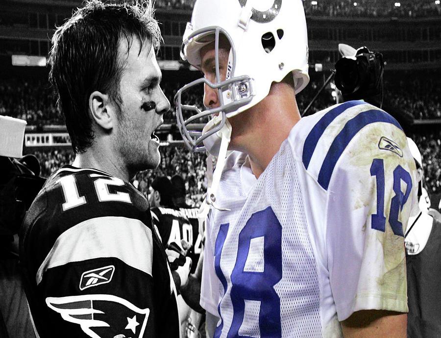 Tom Brady and Peyton Manning Face Off Mixed Media by Brian Reaves