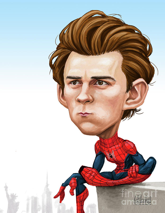 Tom Holland Spider man caricature Painting by Luis Arriola | Pixels