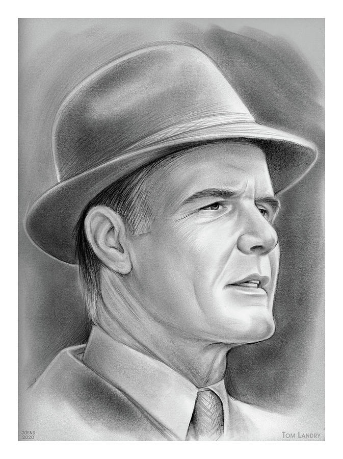 Dallas Cowboys Photograph - Tom Landry - Pencil by Greg Joens