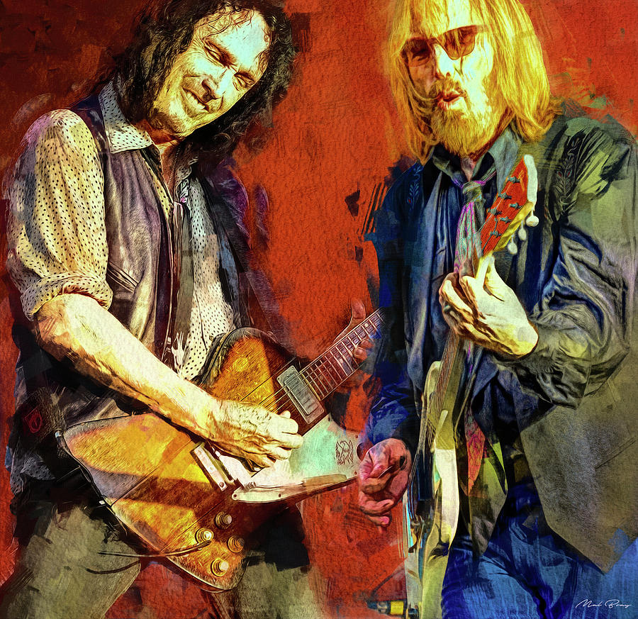 Tom Petty and Mike Campbell Mixed Media by Mal Bray