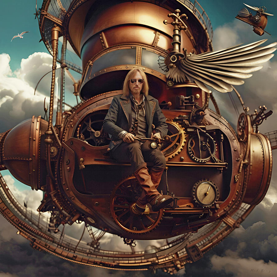 Tom Petty Learning to Fly Steampunk Digital Art by Mal Bray