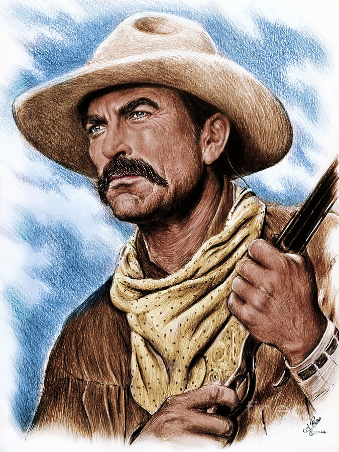 Tom Selleck Western Icon color Drawing by Andrew Read