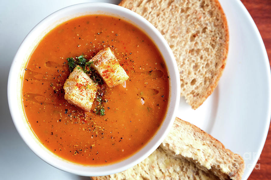 Tomato soup and croutons Photograph by Jane Rix