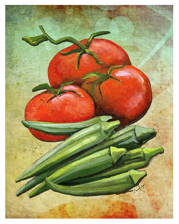 New Orleans Painting - Tomatoes and Okra by Elaine Hodges