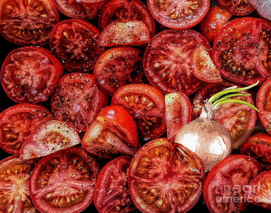 Tomatoes with Sprouted Onion Digital Art by Deb Nakano