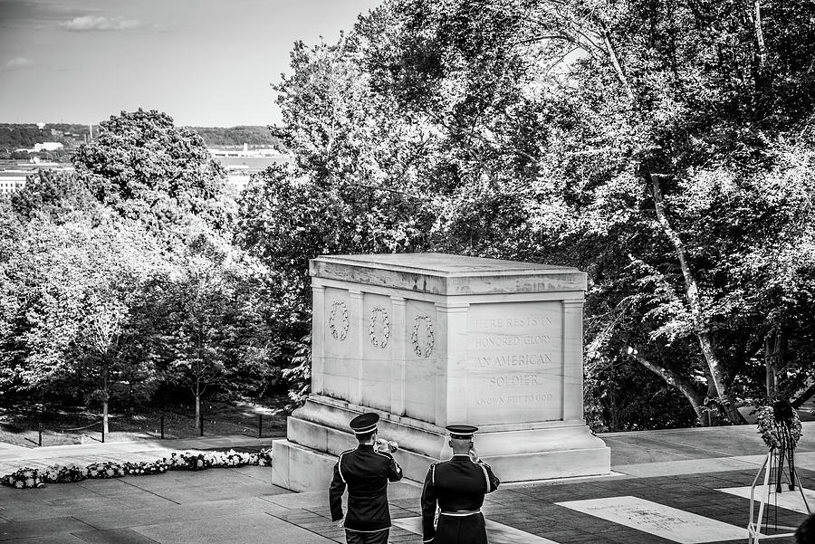 Tomb of the Unknown Soldier Arlington Black and White Photograph by Scott McGuire