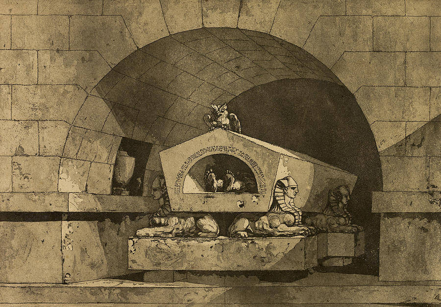 Tomb with Sphinxes and an Owl Relief by Louis Jean Desprez