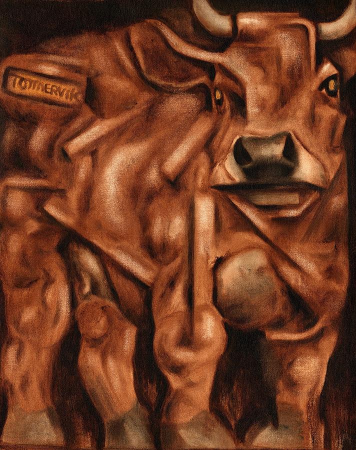 Tommervik Abstract Brown Bull Art Print Painting by Tommervik